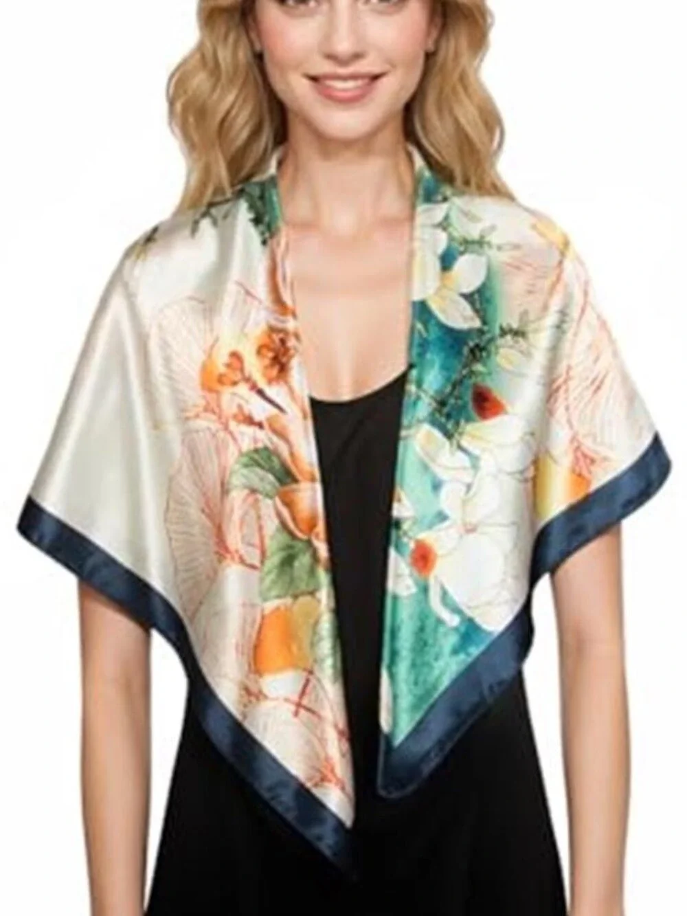 Head Scarf Like Silk Scarf Hair Scarf Printed Square Scarf Light Blue & Orange